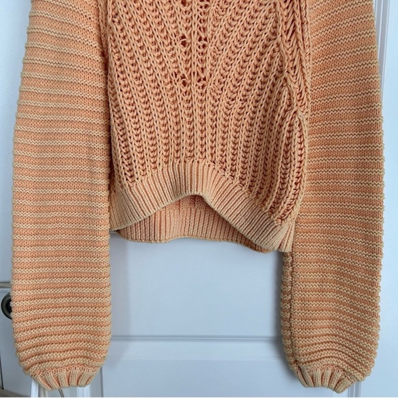 Free People sweetheart chunky knit grandmacore balloon orange pullover sweater - Picture 5 of 8